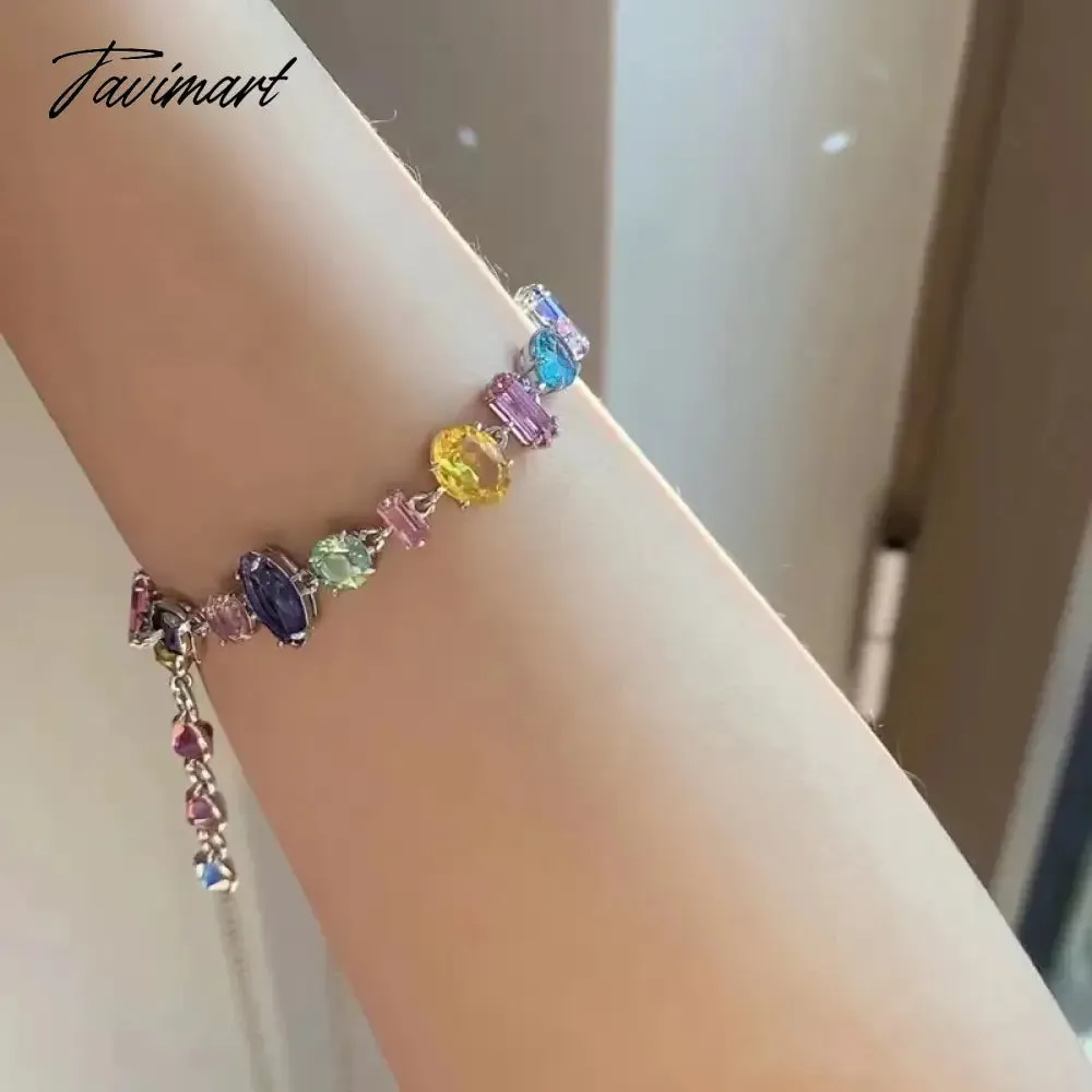 Tavimart New Sparkling Colorful Crystal Bracelets For Women Korean Zircon Metal Chain Bracelet Party Jewelry Valentine's Day Gift