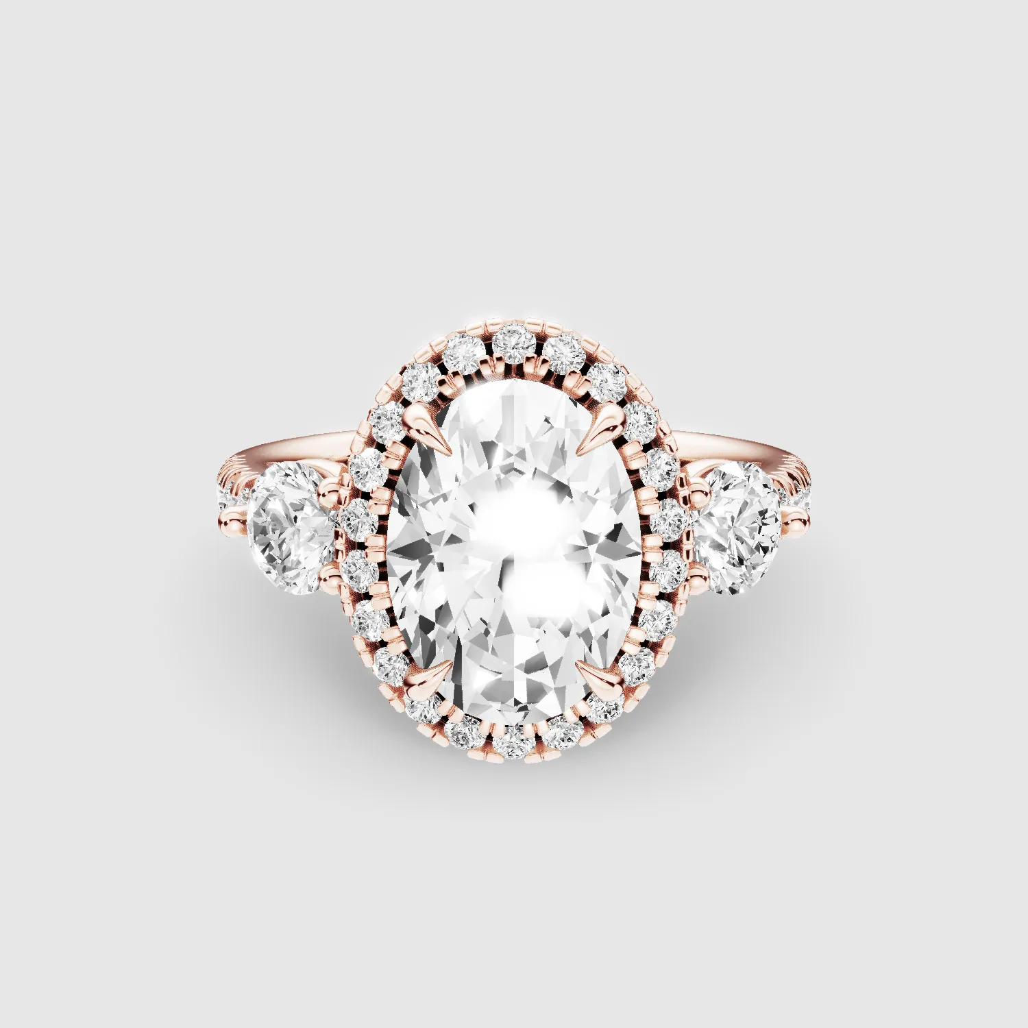 The Trinity Studded Solitaire Ring-Oval