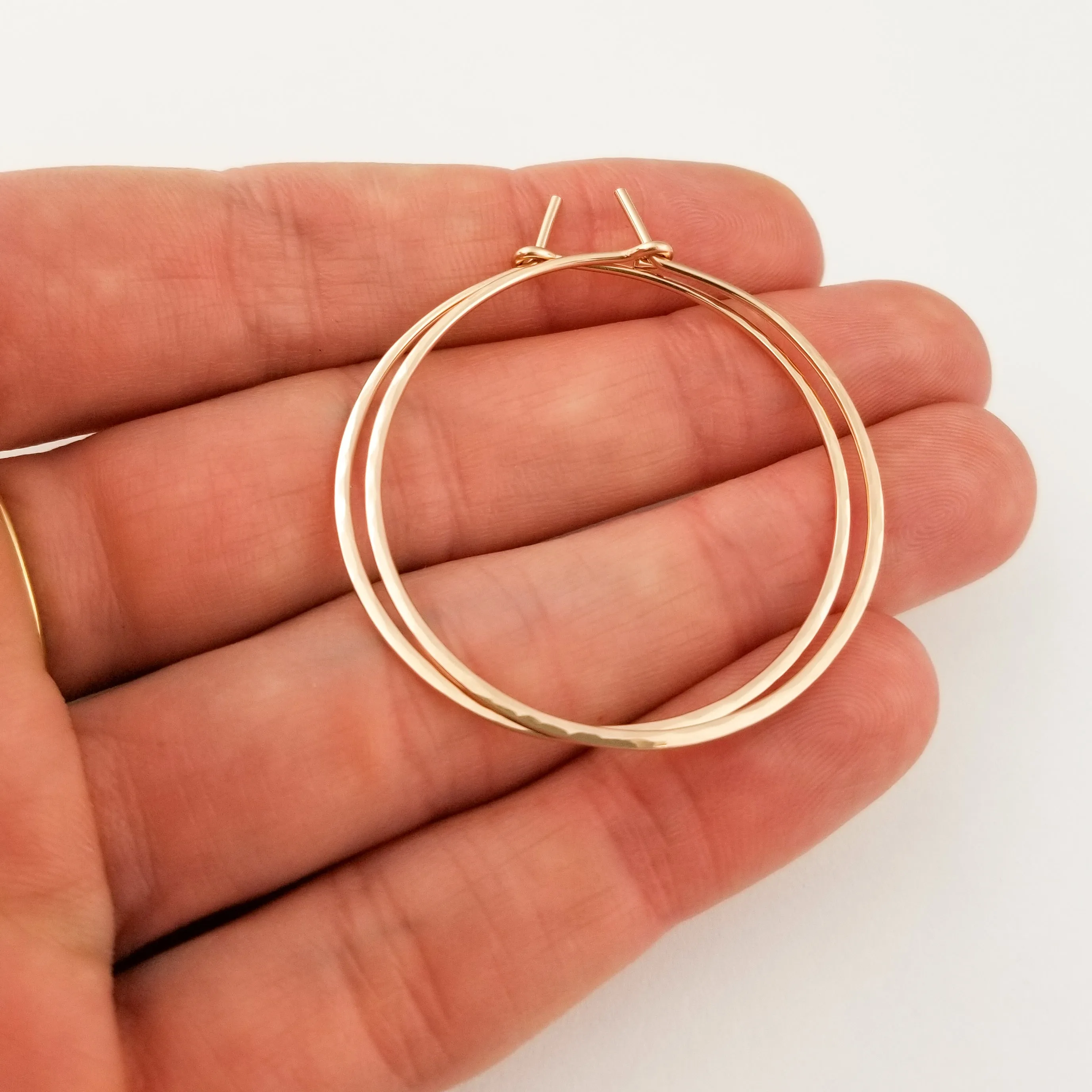 Thick Hammered Solid Gold Hoop Earrings