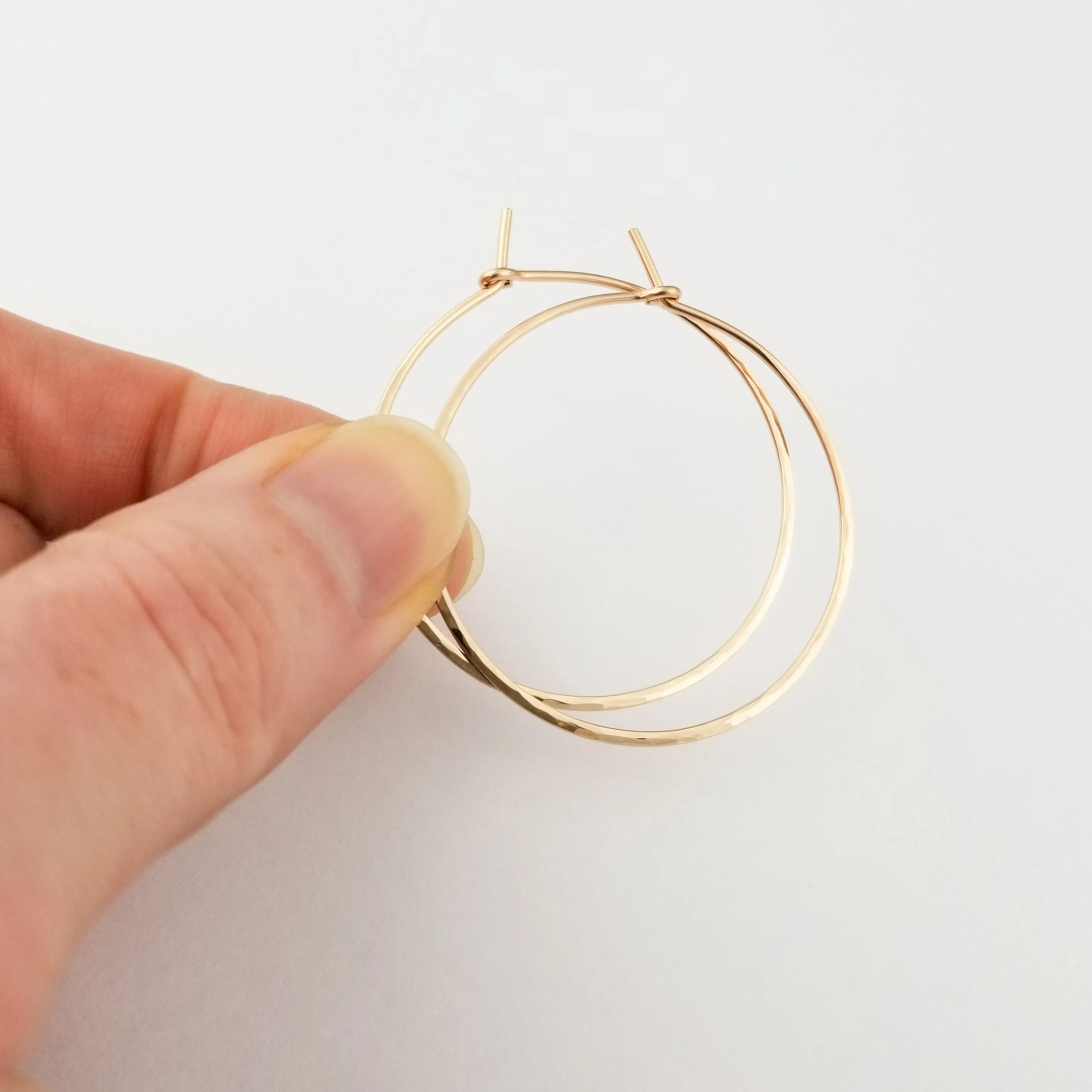 Thick Hammered Solid Gold Hoop Earrings