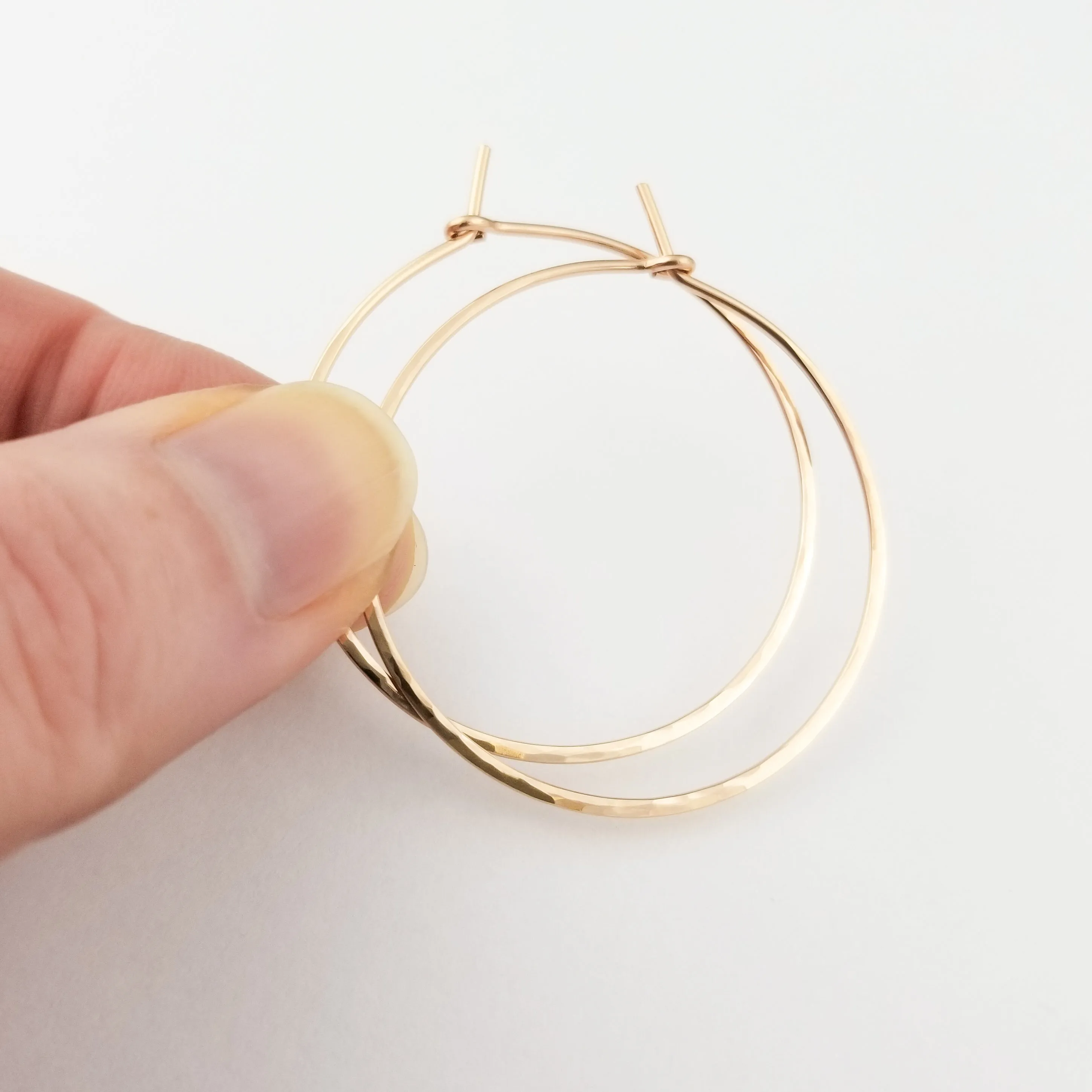 Thick Hammered Solid Gold Hoop Earrings