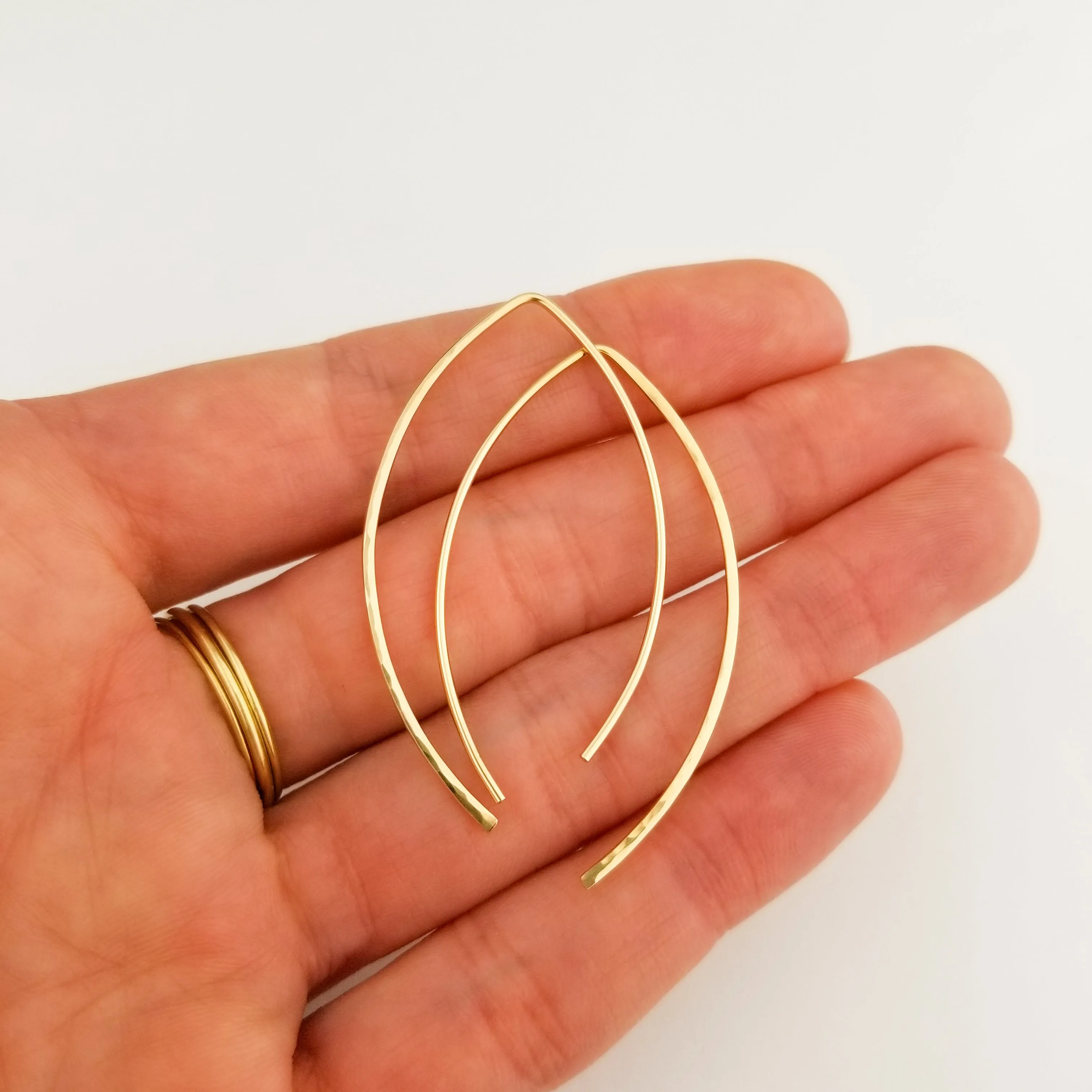 Thick Hammered Solid Gold Open Hoop Threader Earrings