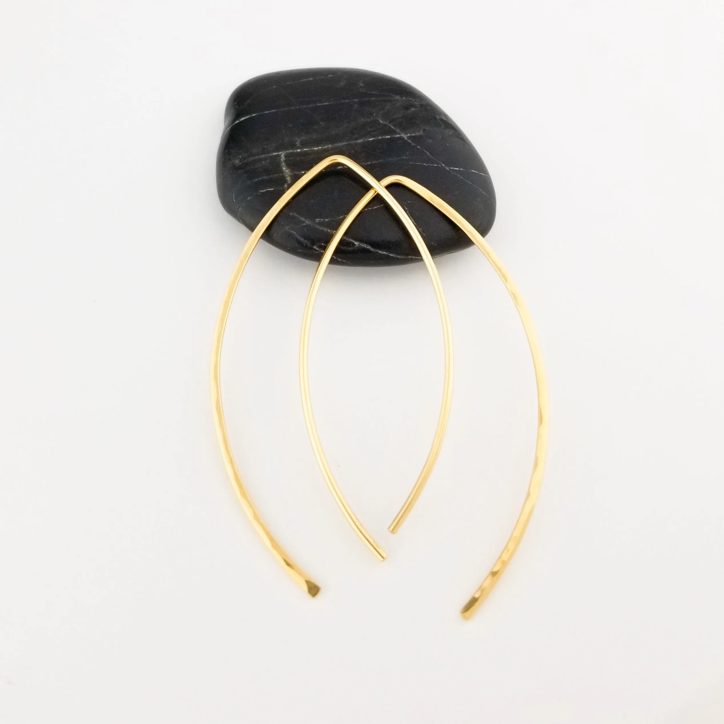 Thick Hammered Solid Gold Open Hoop Threader Earrings