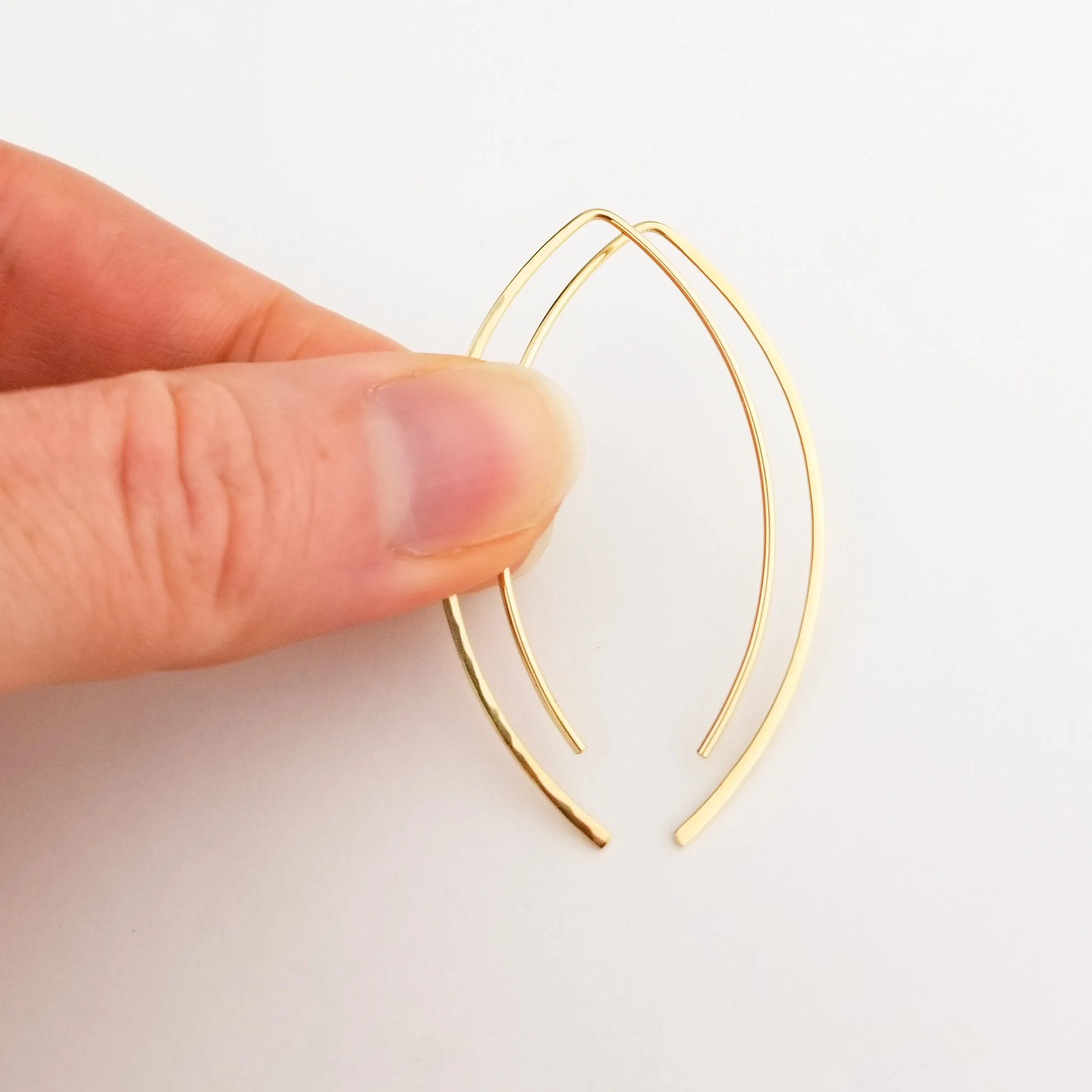 Thick Hammered Solid Gold Open Hoop Threader Earrings