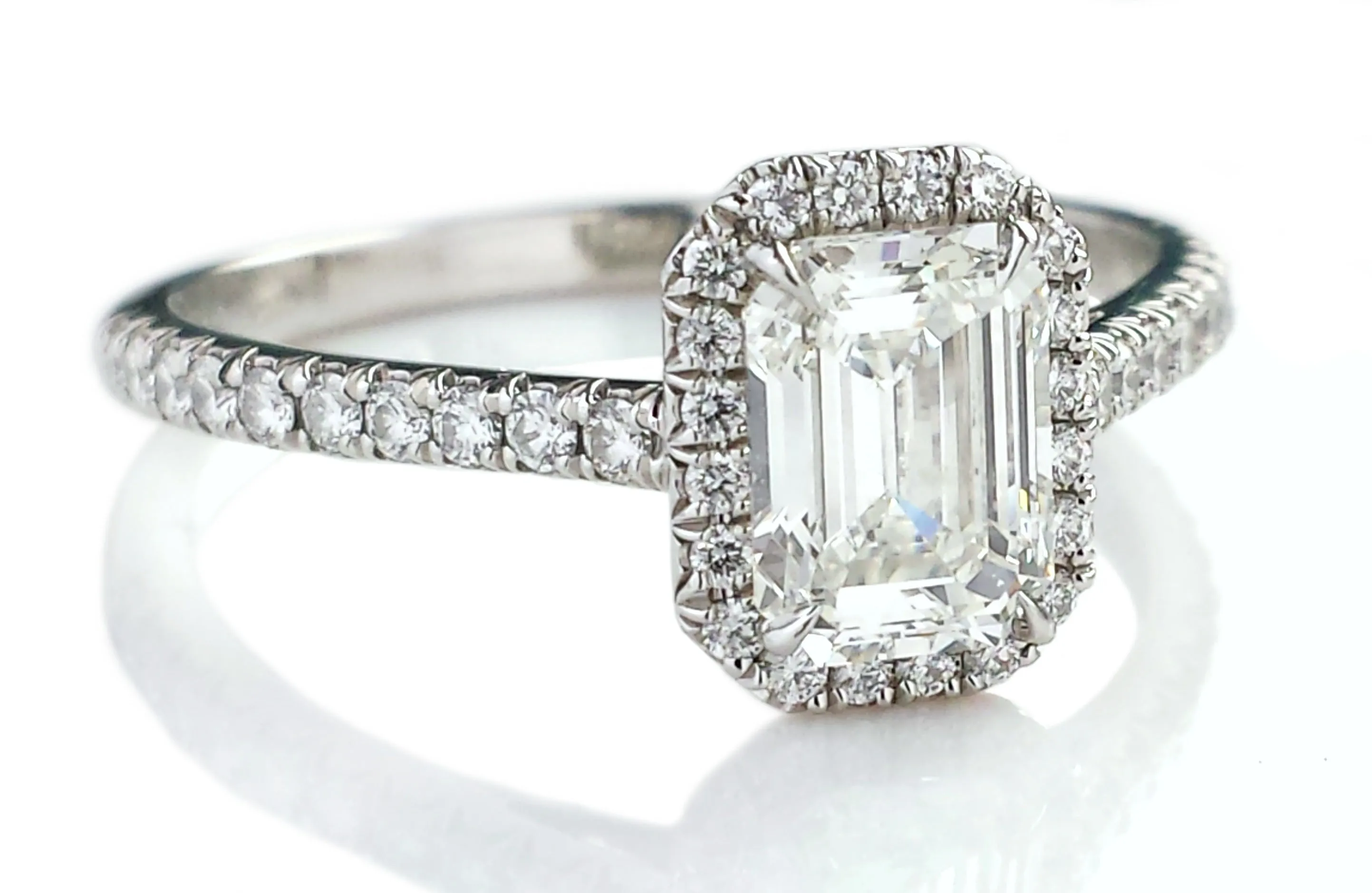 Tiffany & Co. 1.05ct H/VVS2 'Soleste' Emerald Cut Halo-Set Diamond Engagement Ring