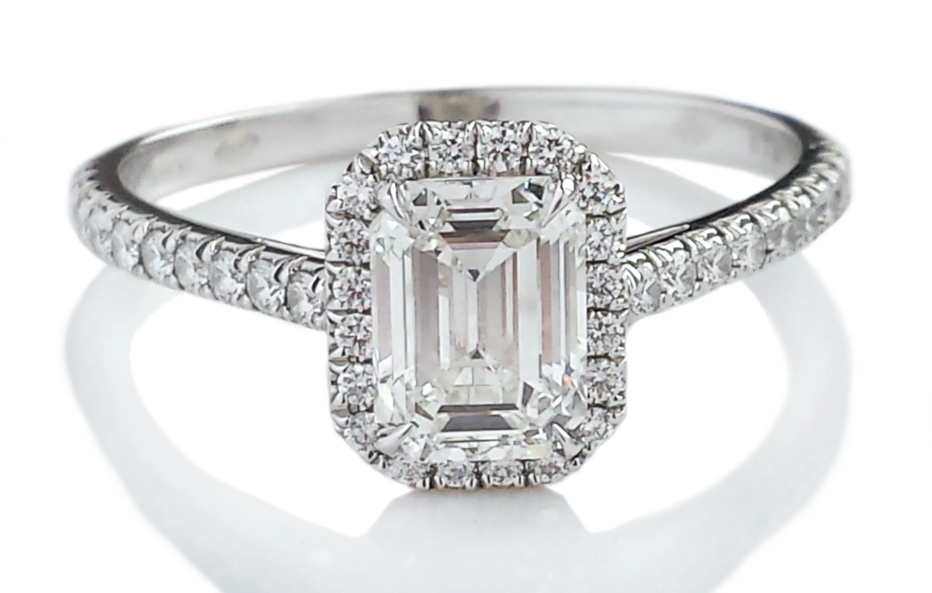 Tiffany & Co. 1.05ct H/VVS2 'Soleste' Emerald Cut Halo-Set Diamond Engagement Ring