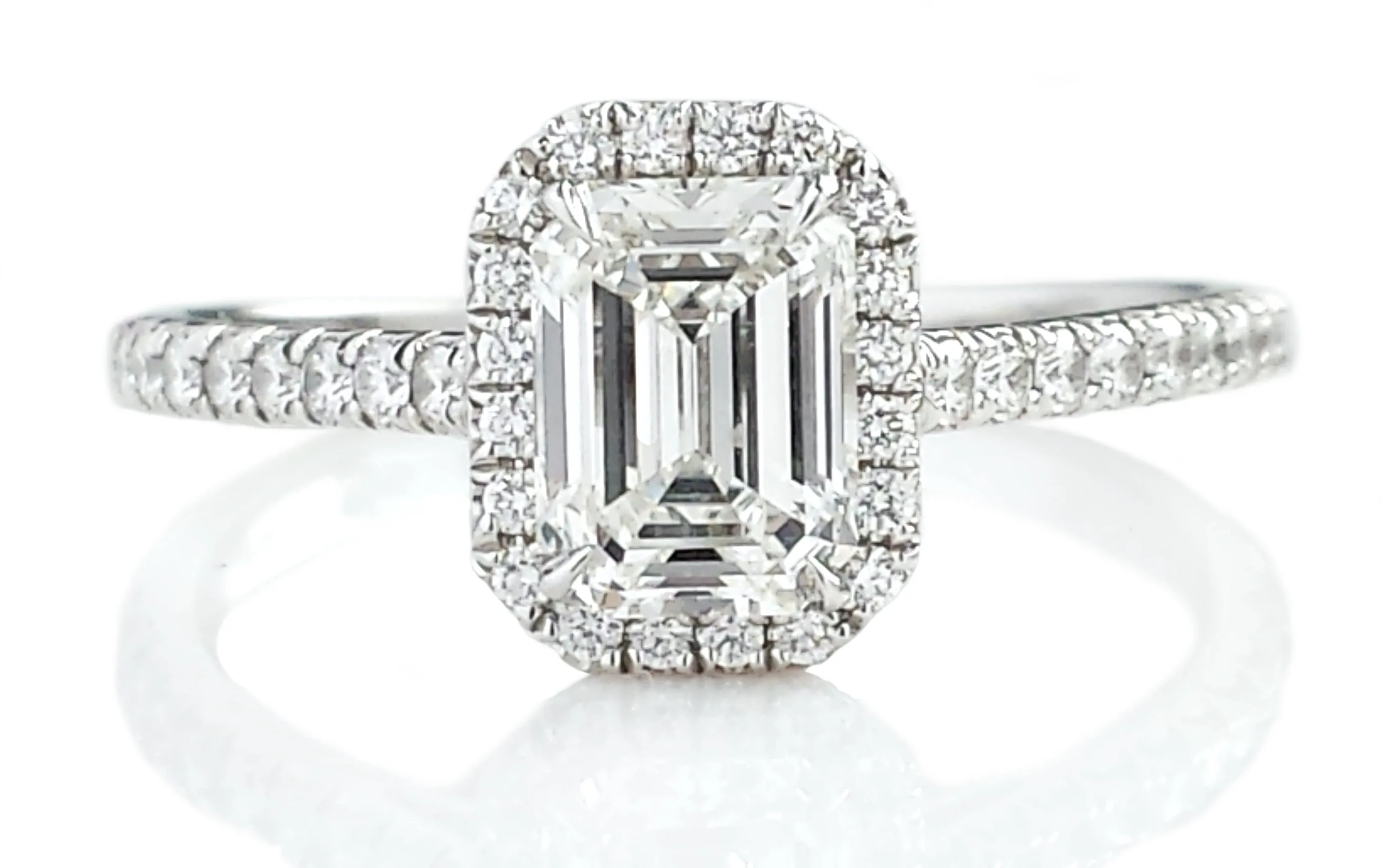 Tiffany & Co. 1.05ct H/VVS2 'Soleste' Emerald Cut Halo-Set Diamond Engagement Ring