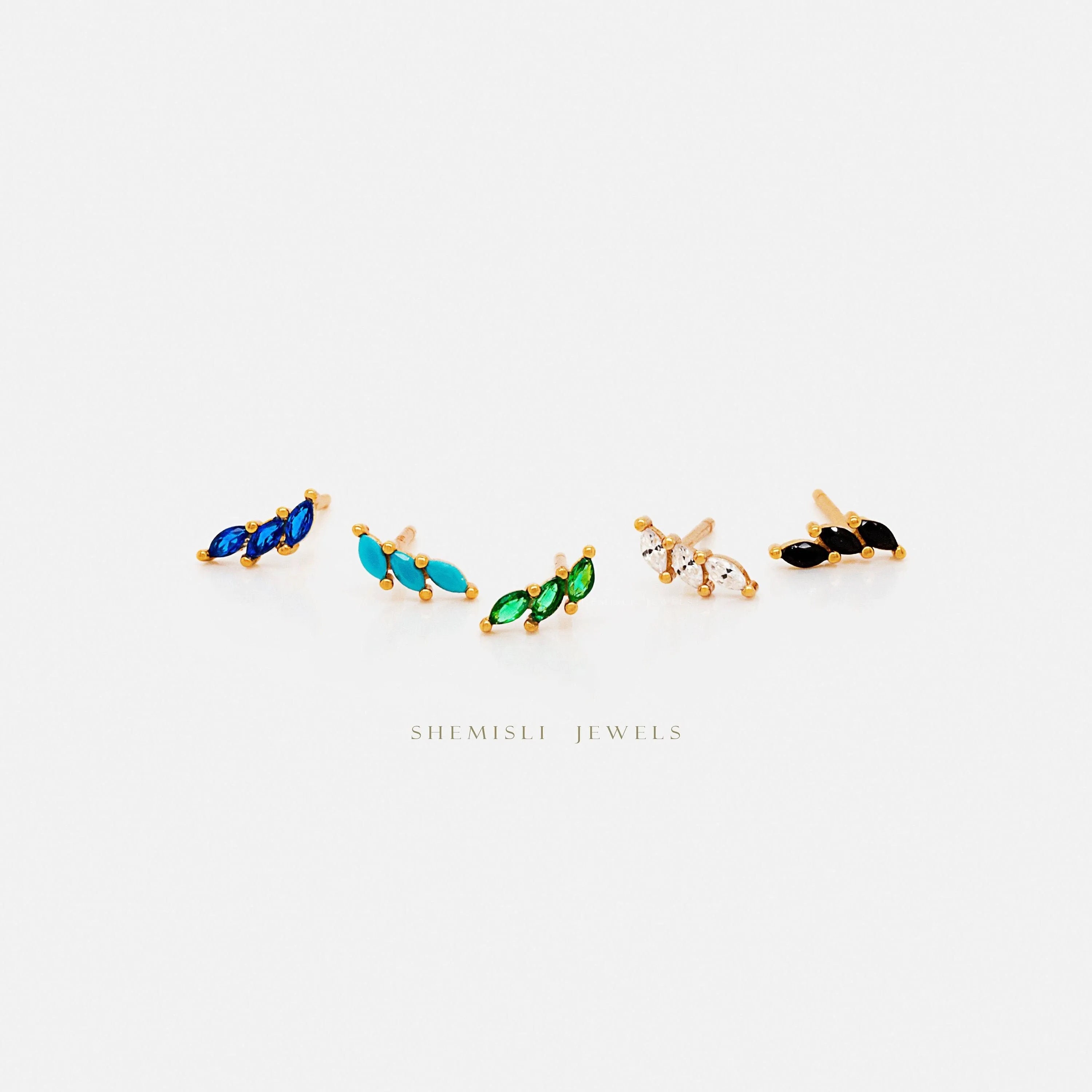 Tiny Leaf CZ Earrings, White, Emerald, Turquoise, Sapphire, Black, Opal, Unisex, Gold, Silver SHEMISLI SS190, SS313, SS314, SS315, SS316 LR