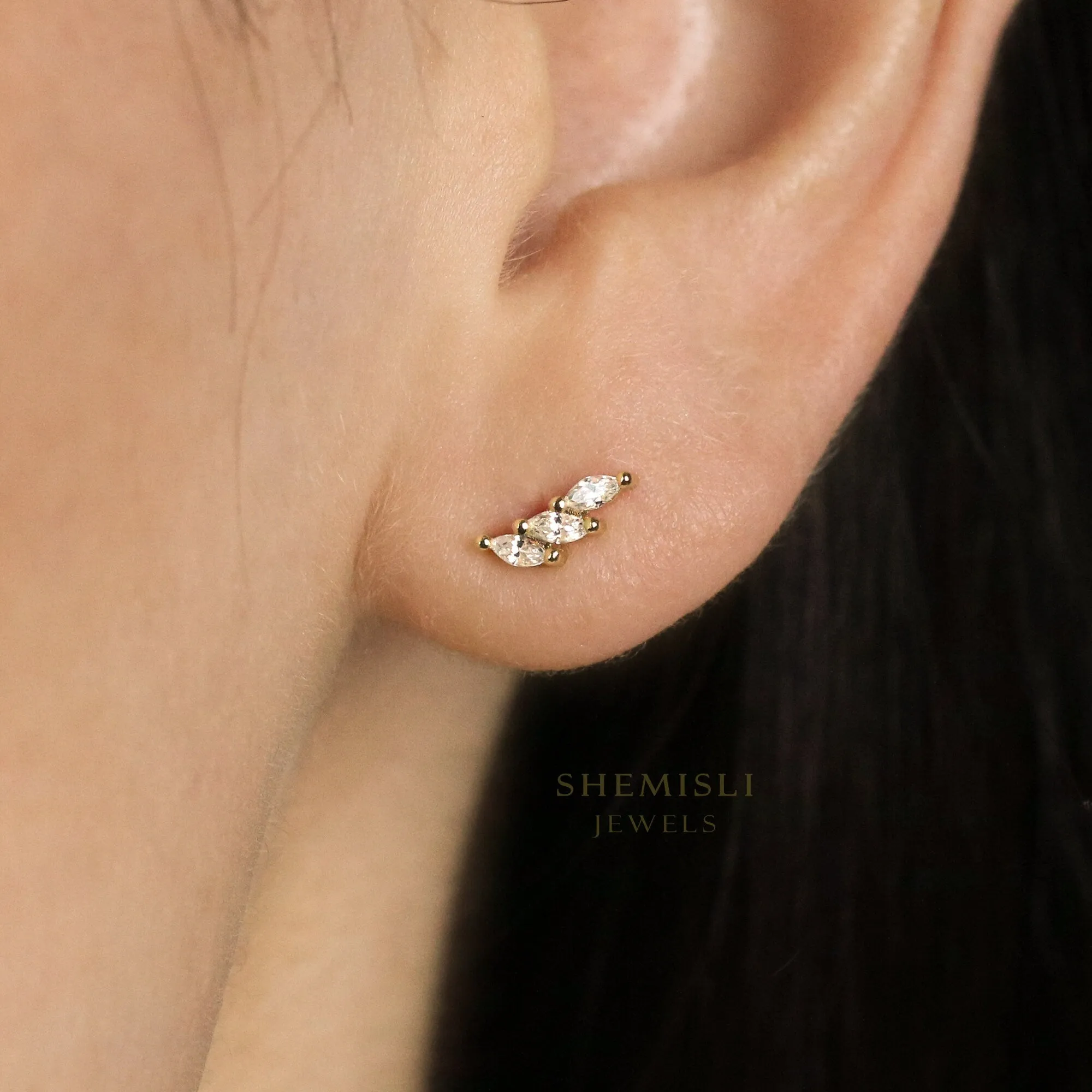 Tiny Leaf CZ Earrings, White, Emerald, Turquoise, Sapphire, Black, Opal, Unisex, Gold, Silver SHEMISLI SS190, SS313, SS314, SS315, SS316 LR