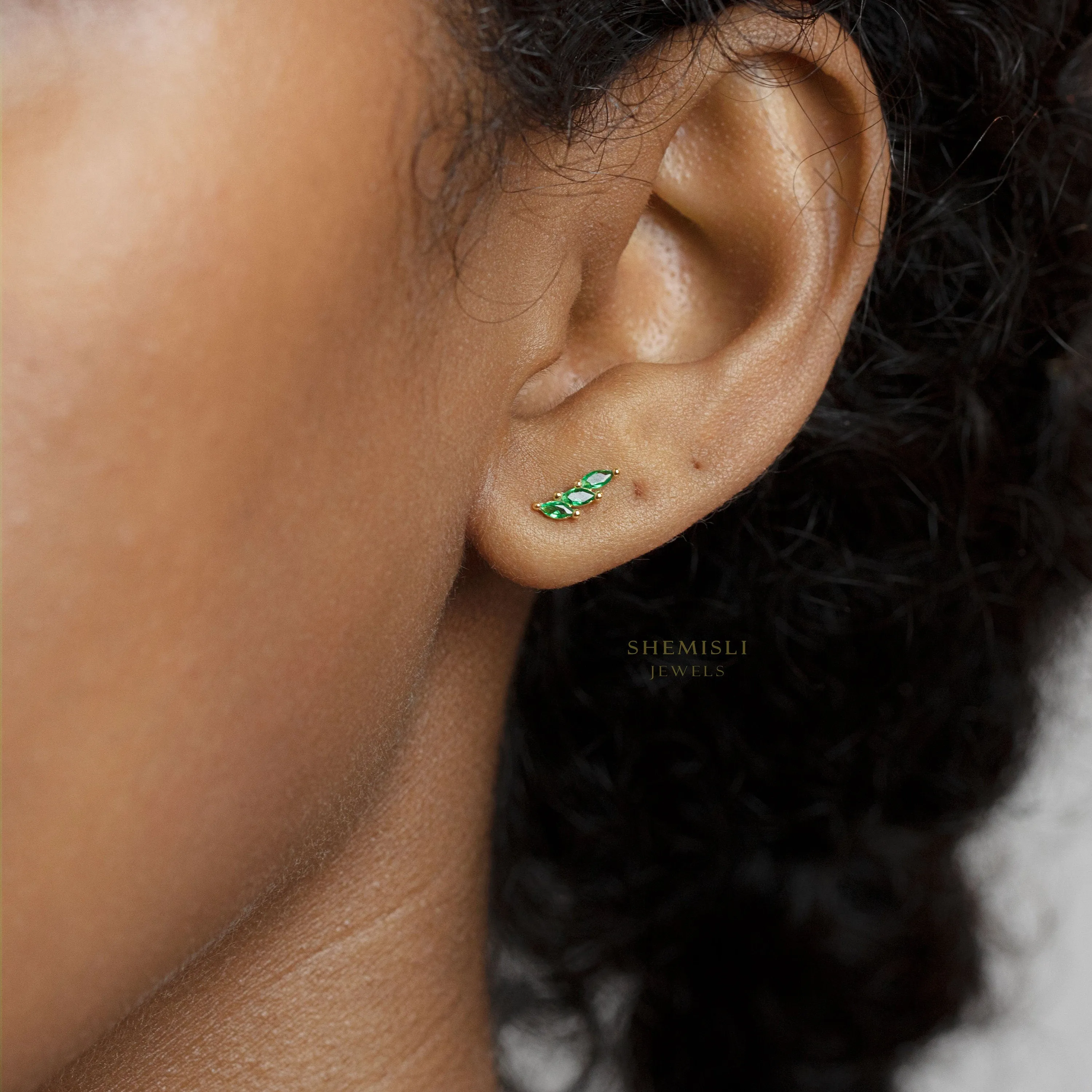 Tiny Leaf CZ Earrings, White, Emerald, Turquoise, Sapphire, Black, Opal, Unisex, Gold, Silver SHEMISLI SS190, SS313, SS314, SS315, SS316 LR