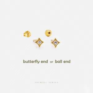 Tiny Twinkle Star CZ Studs, Unisex, Gold, Silver SHEMISLI SS645 Butterfly End, SS646 Screw Ball End (Type A)