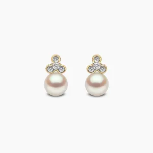 Trend 18K Gold Freshwater Pearl And Mini Diamond Motif Stud Earrings