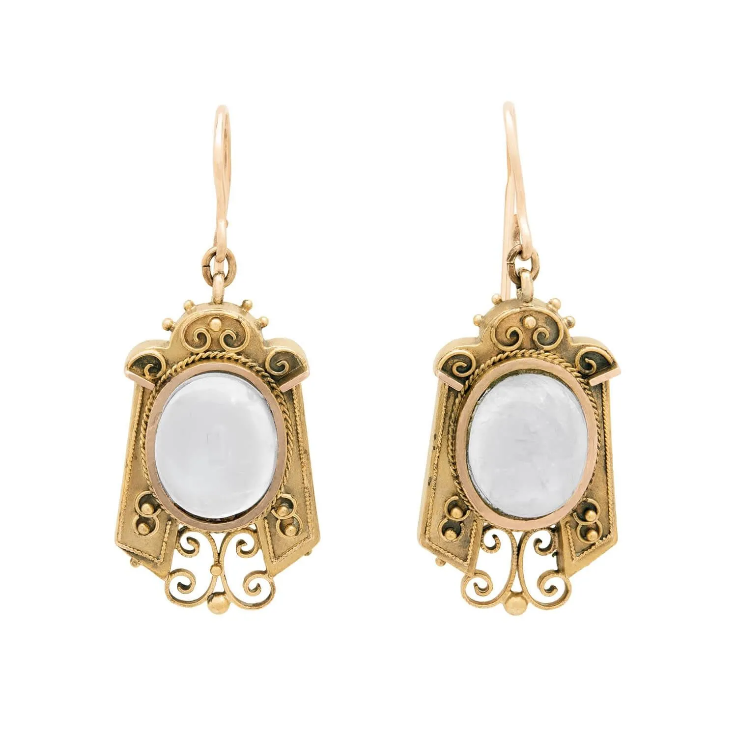 Victorian 14k Moonstone Etruscan Earrings