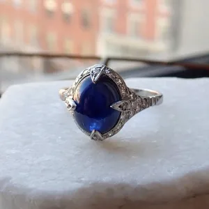 Vintage Cabochon Sapphire & Diamond Ring