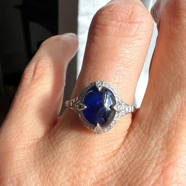 Vintage Cabochon Sapphire & Diamond Ring