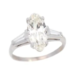 Vintage Platinum Moval Cut Diamond Engagement Ring 2.13ct