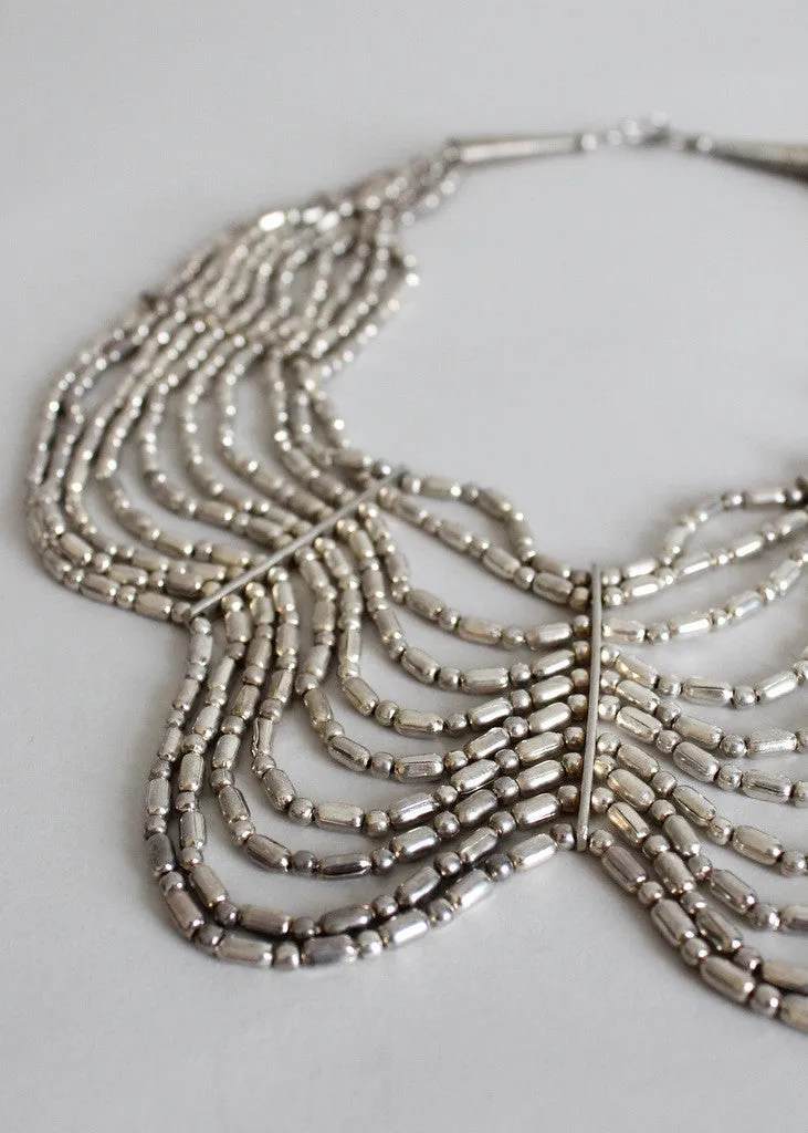 Vintage Silver Beaded Tribal Statement Necklace