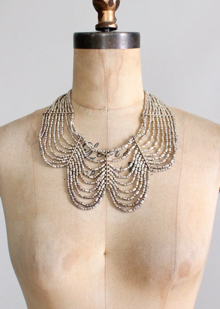 Vintage Silver Beaded Tribal Statement Necklace