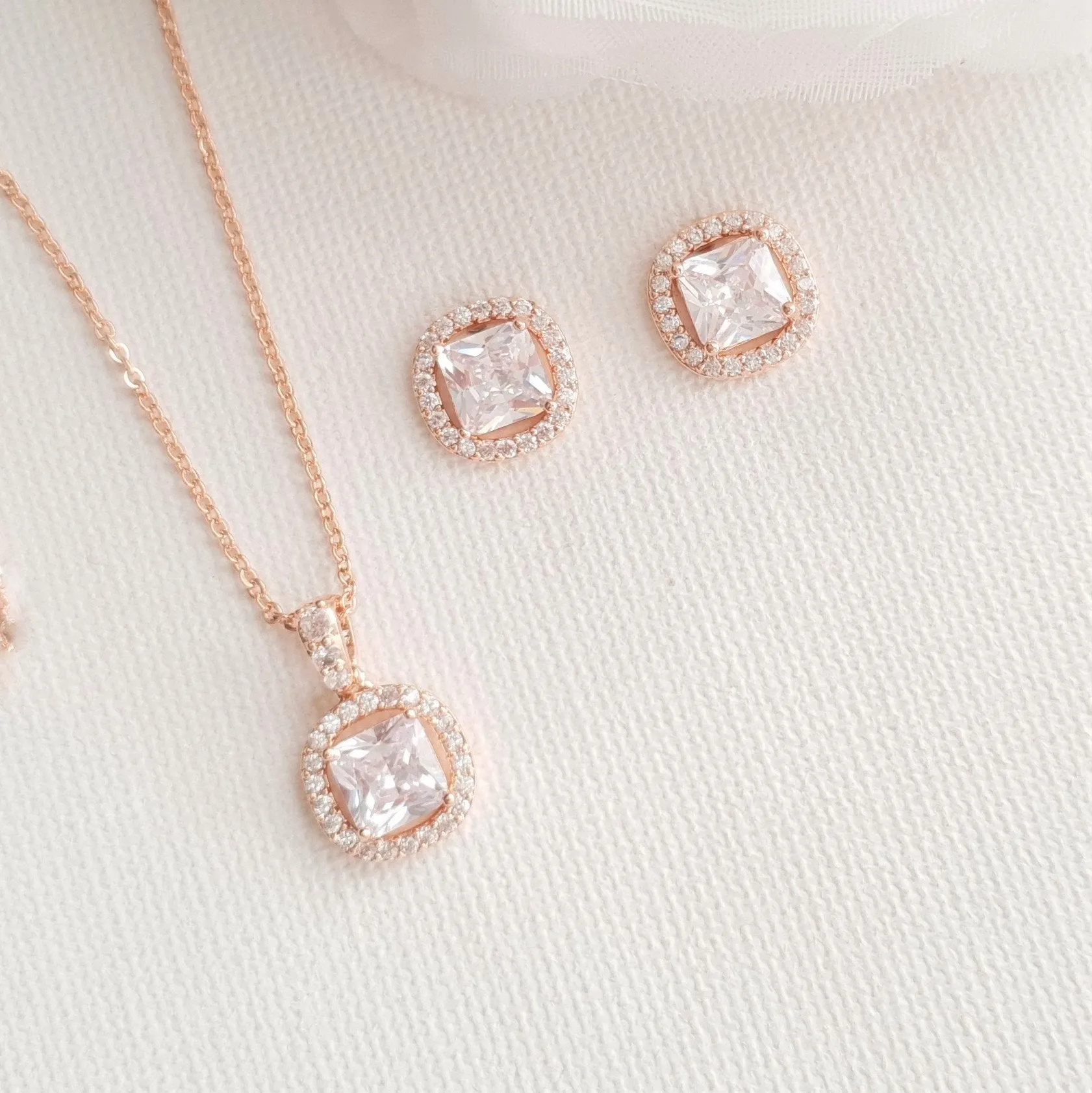 Wedding Jewelry Set for Bridesmaid in Rose Gold-Piper