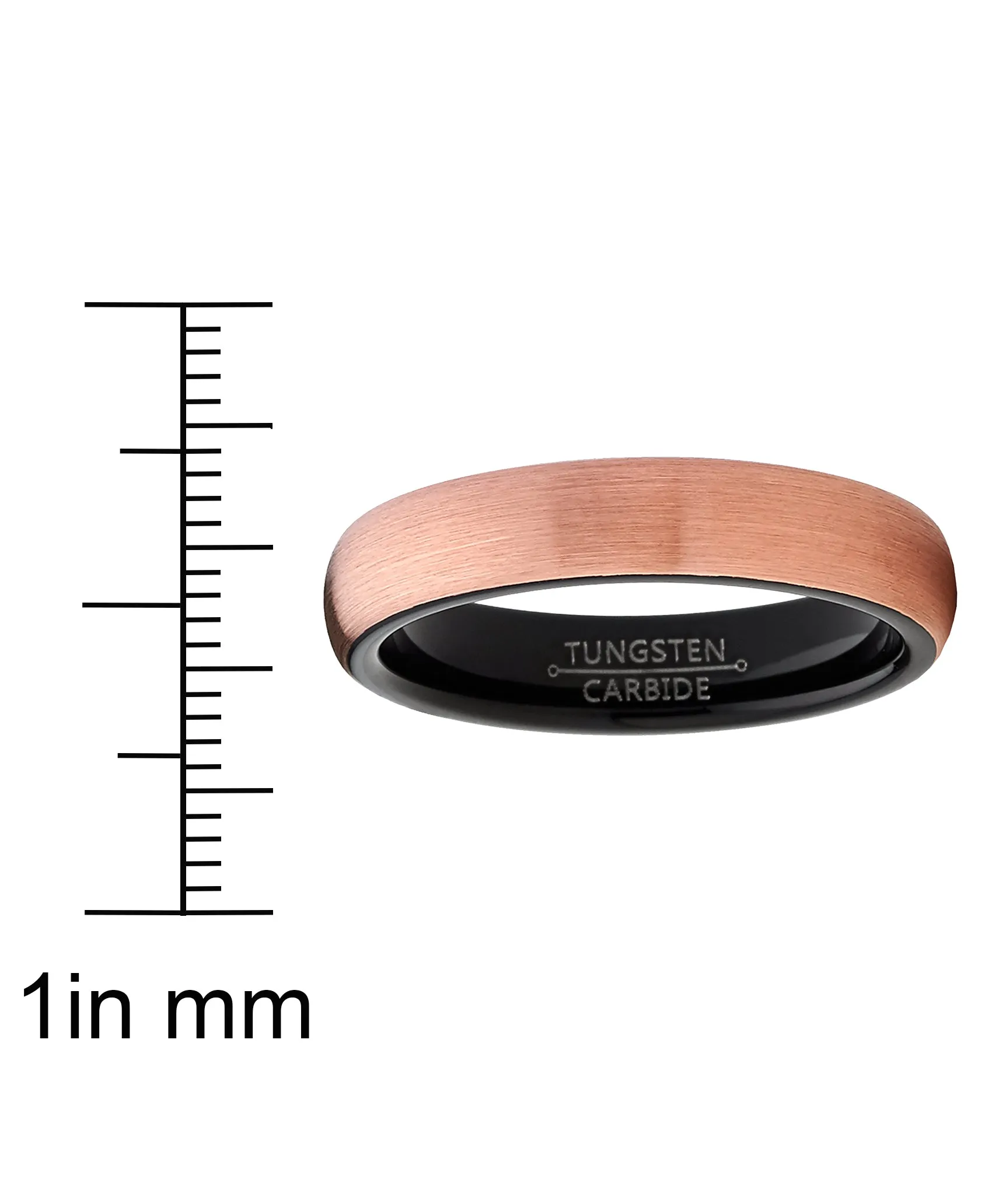 Women's Unisex Black and Rose Gold Tone Tungsten Wedding Ring 4mm Dome Brushed