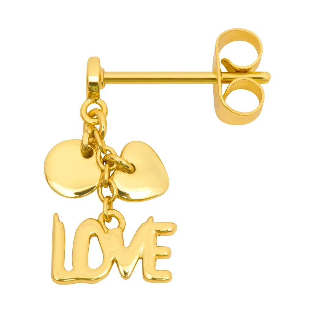 Word Love Dangling earring 1 pcs - Gold plated