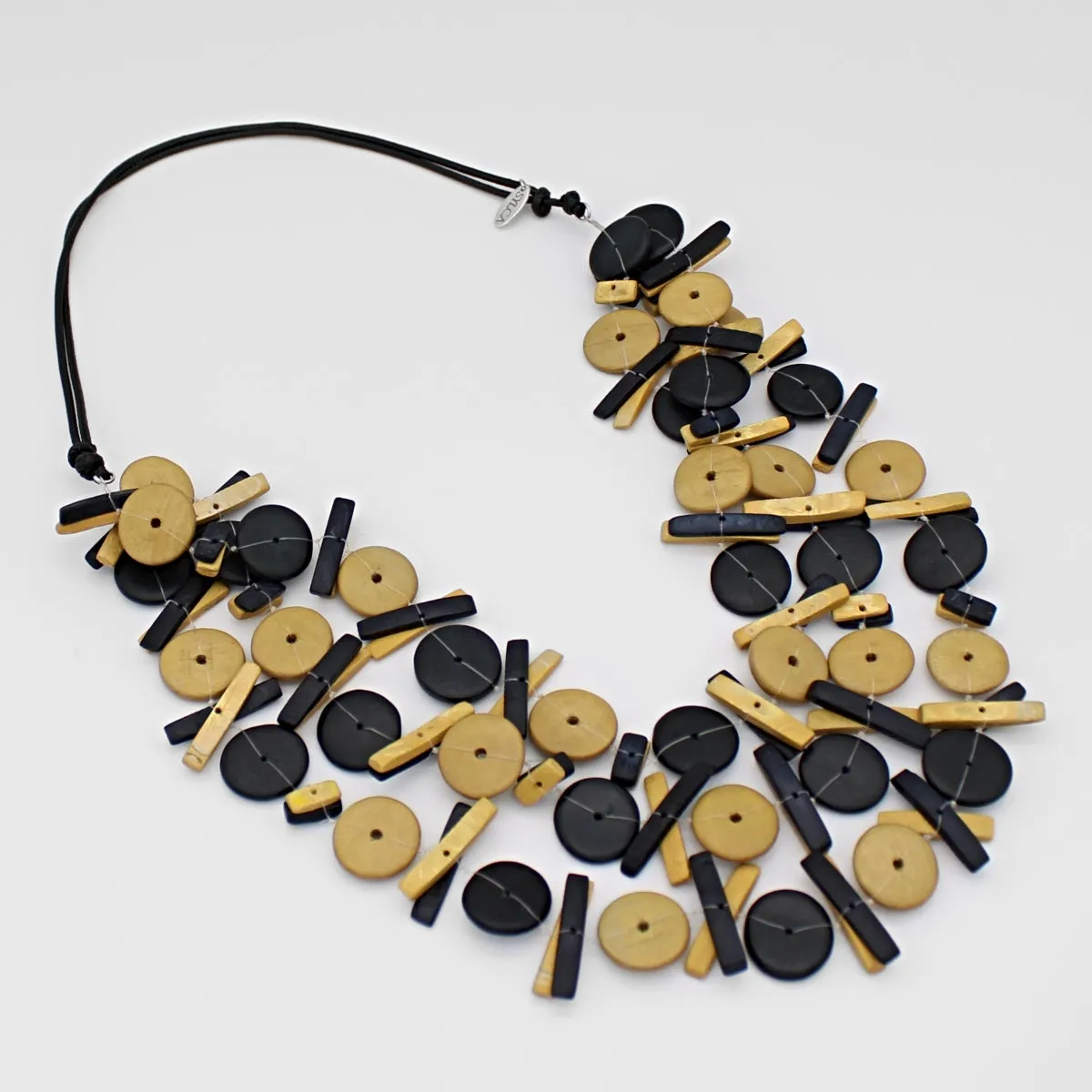 Yellow and Black Triple Strand Elaine Statement Necklace