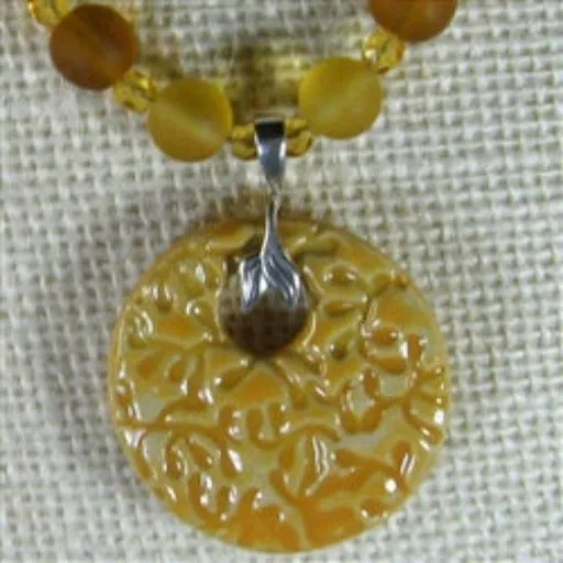 Yellow Beach Glass Bead Necklace with Handmade Artisan Pendant