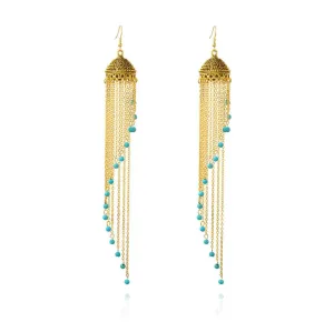 Zuowen Bohemian Vintage Tassel Beads Crown Drop Earrings For Women